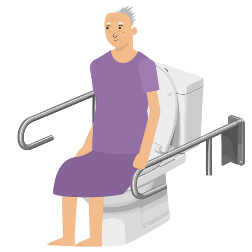 Illustration of a woman looking at a bathroom scene with a pensive expression